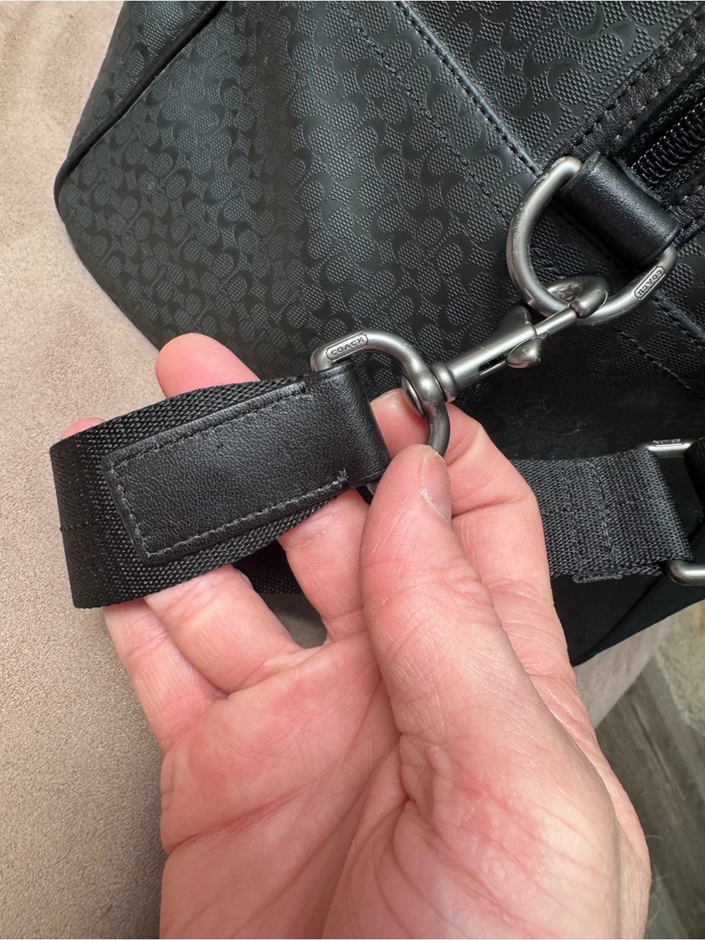 Vintage Coach BOSTON/Duffle Bag Black Monogrammed Leather, Carry Strap